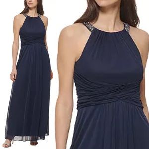 Jessica Howard Women's Petite
Sleeveless Halter Neck Dress Navy size 4P 4 Petite